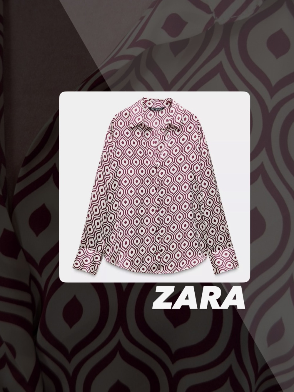 EUC Zara Geometric Print Satin Effect Shirt